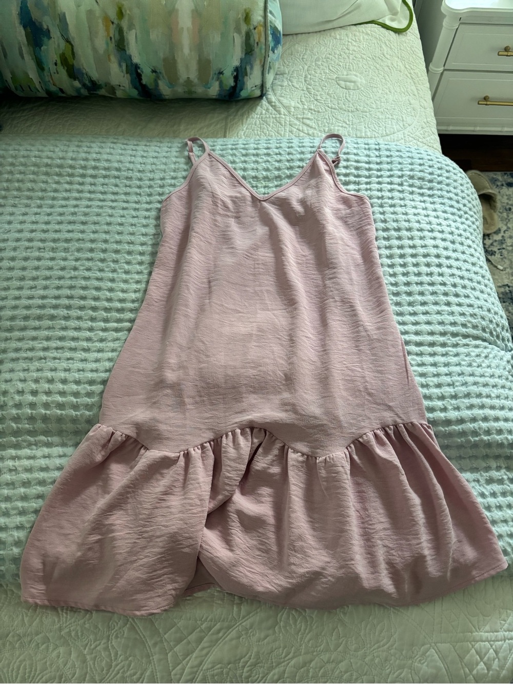 Amazon Women Dresses Mini Pink Spaghetti Strap Ruffle Hem